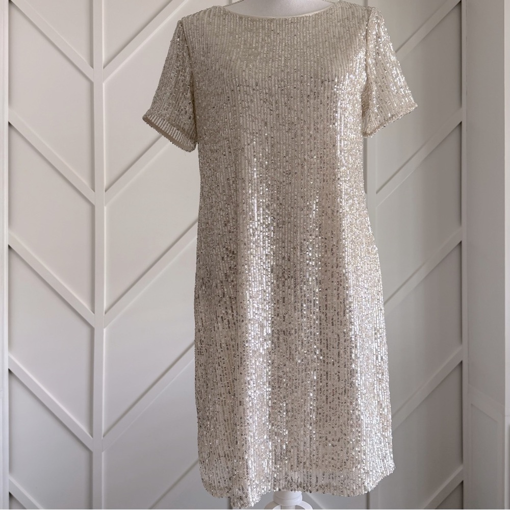 Silver Sequin Dress Short Sleeve. NWT medium